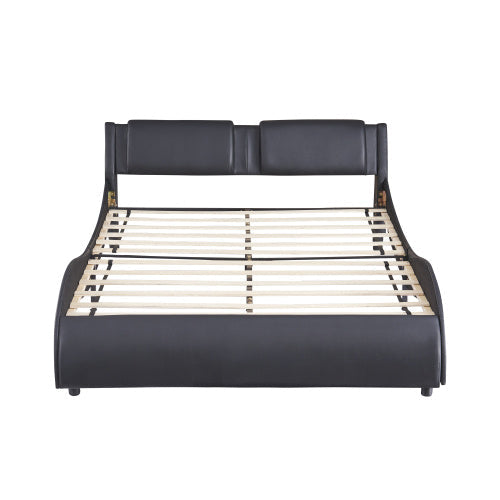 Full Black Faux Leather Platform Bed