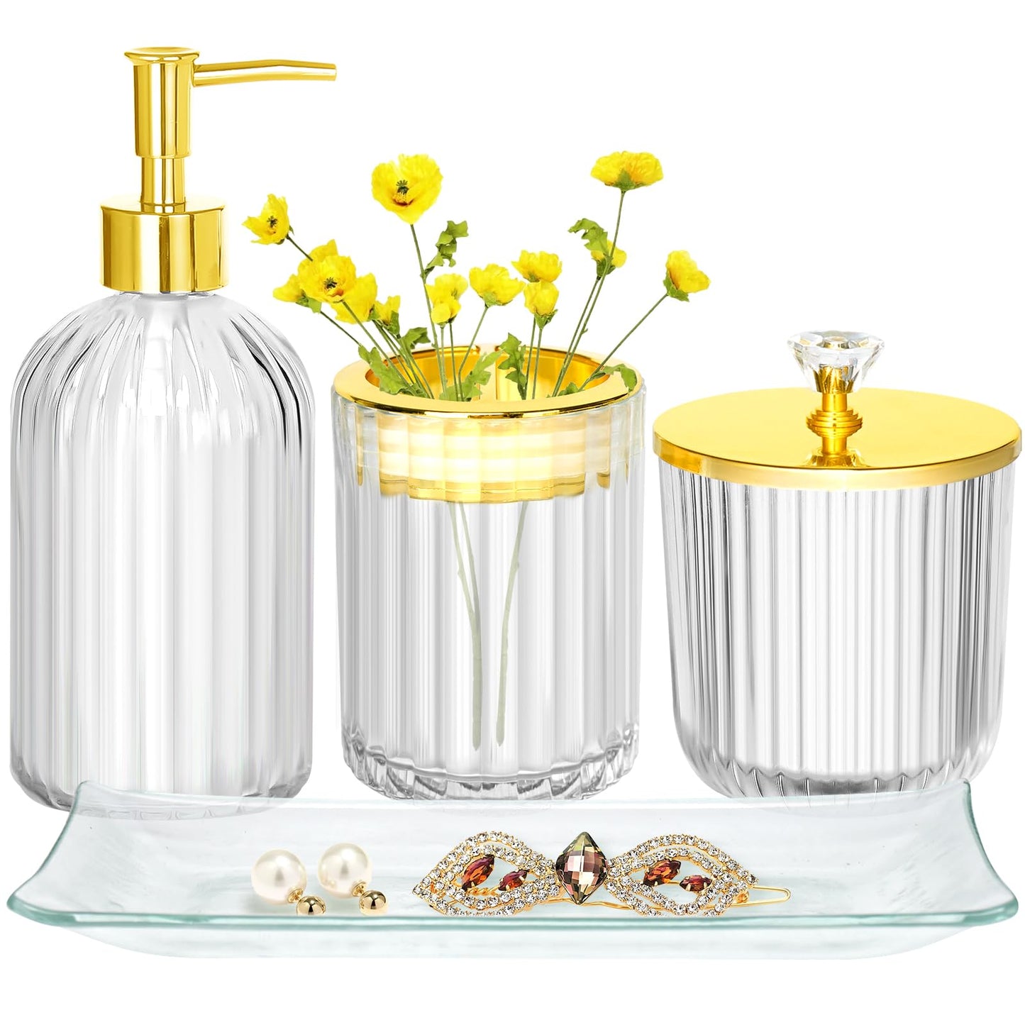 Clear & Gold 4-Piece Bathroom Set