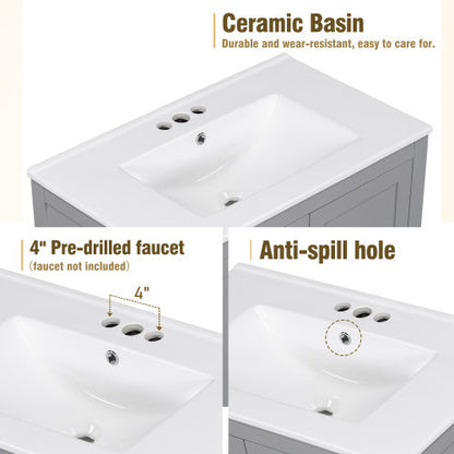 30" Gray Bathroom Vanity with Sink