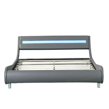 LED Faux Leather Platform Bed Frame
