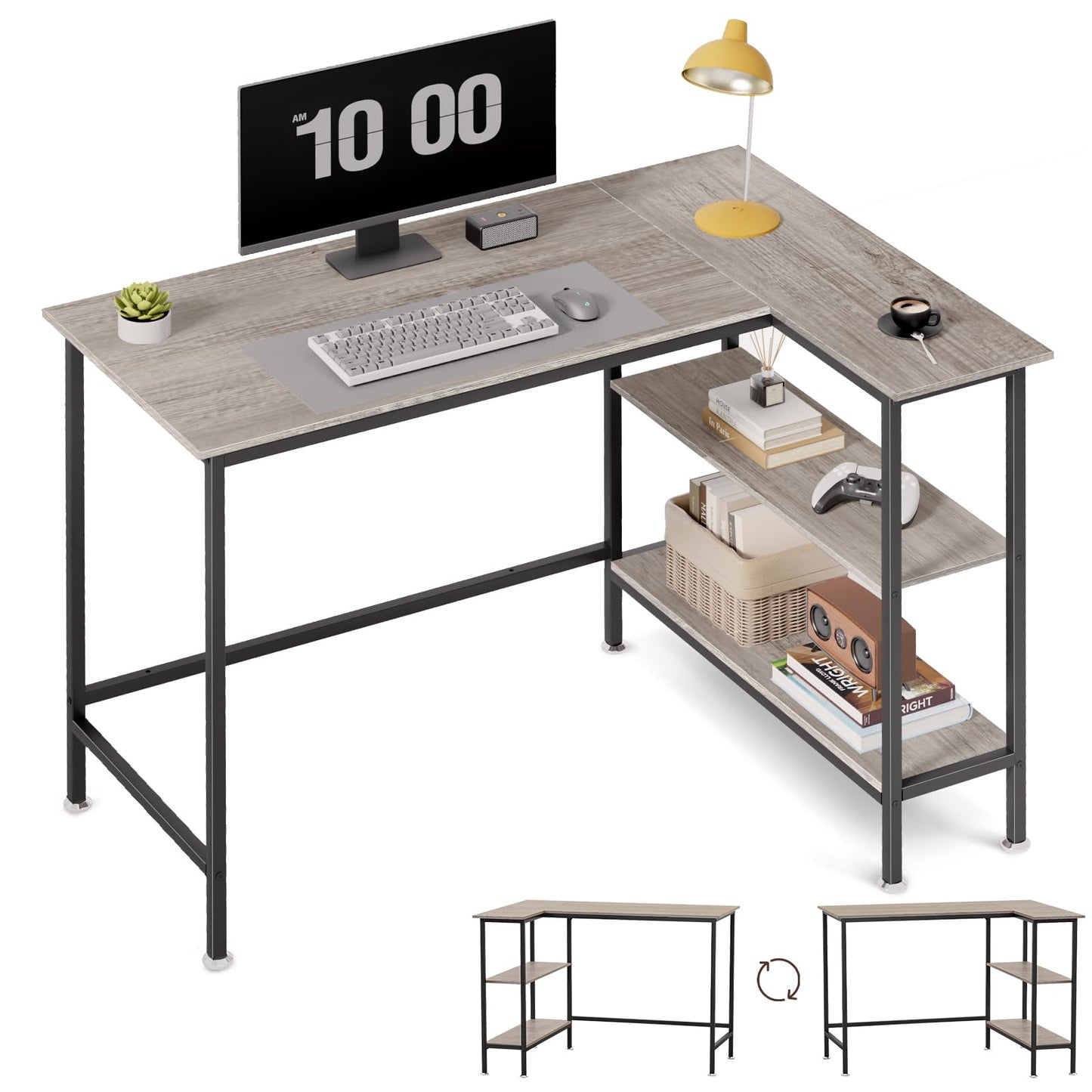 L-Shaped Corner Desk with Shelves