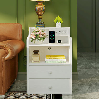 White 2-Drawer Nightstand with Charging