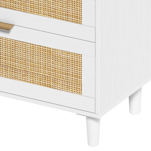 White Rattan 6-Drawer Dresser