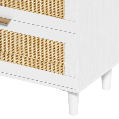 White Rattan 6-Drawer Dresser
