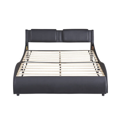 Full Black Faux Leather Platform Bed