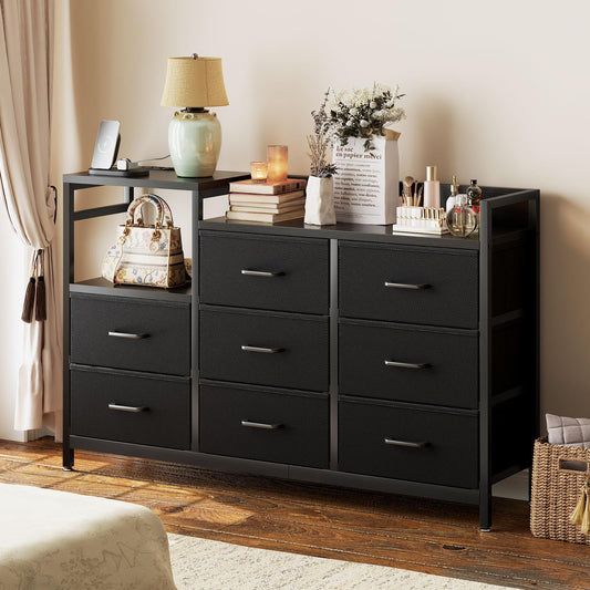 Black 8-Drawer Dresser with Charging Station
