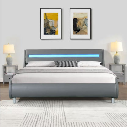 LED Faux Leather Platform Bed Frame