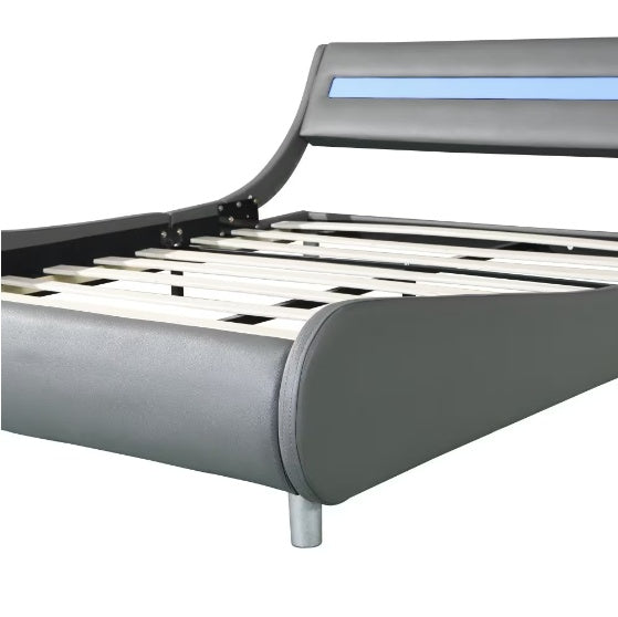 LED Faux Leather Platform Bed Frame