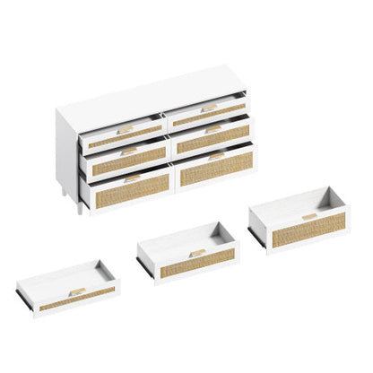 White Rattan 6-Drawer Dresser