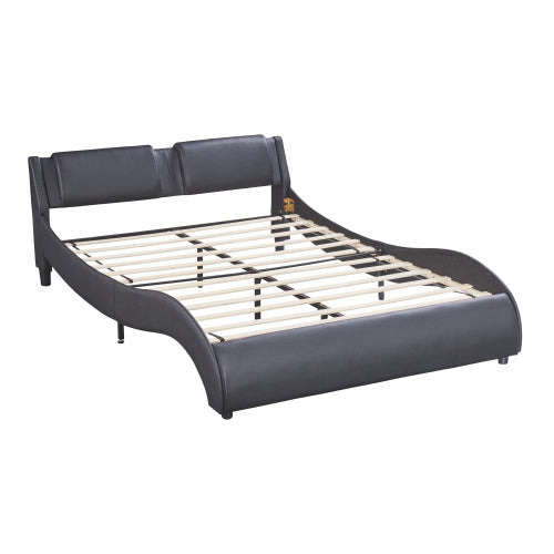 Full Black Faux Leather Platform Bed