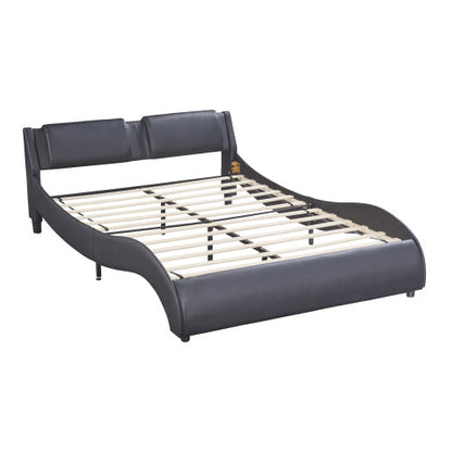 Full Black Faux Leather Platform Bed