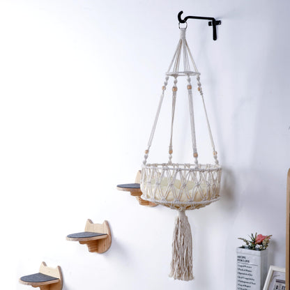 Macrame Boho Wall-Mounted Cat Hammock