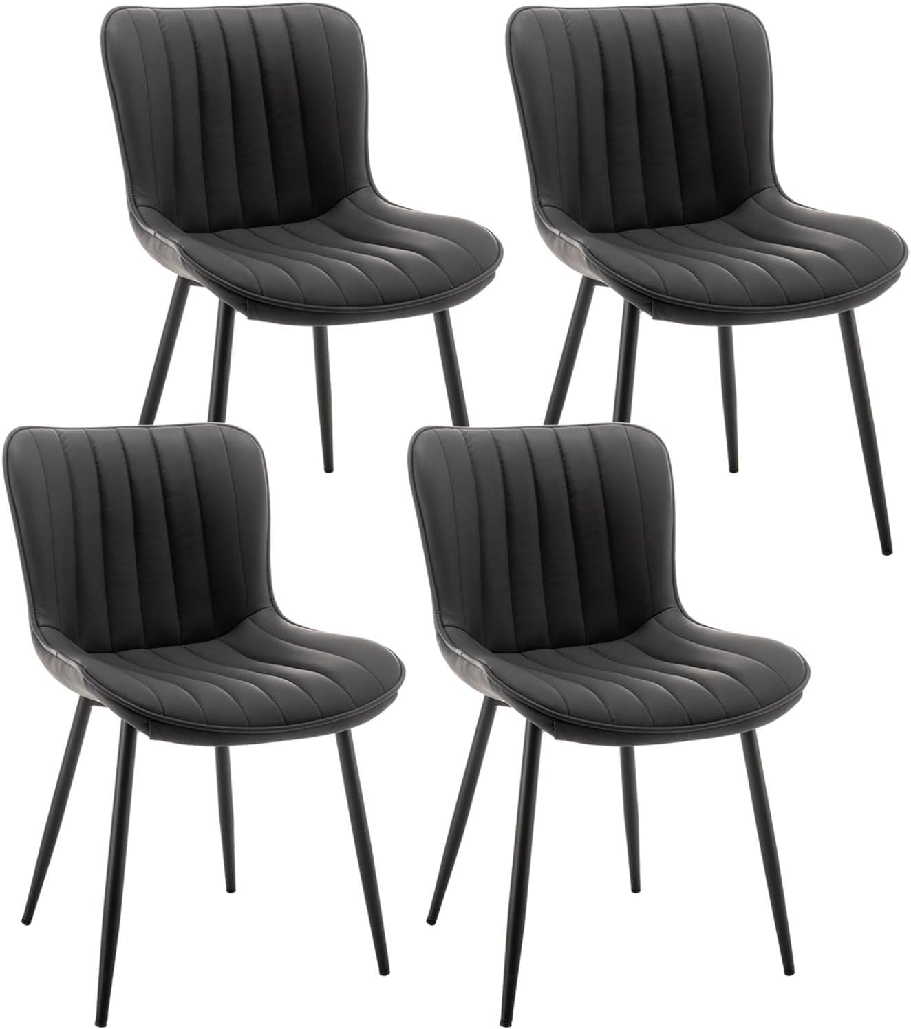 Black Leather Dining Chairs (Set of 4)