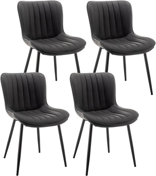Black Leather Dining Chairs (Set of 4)