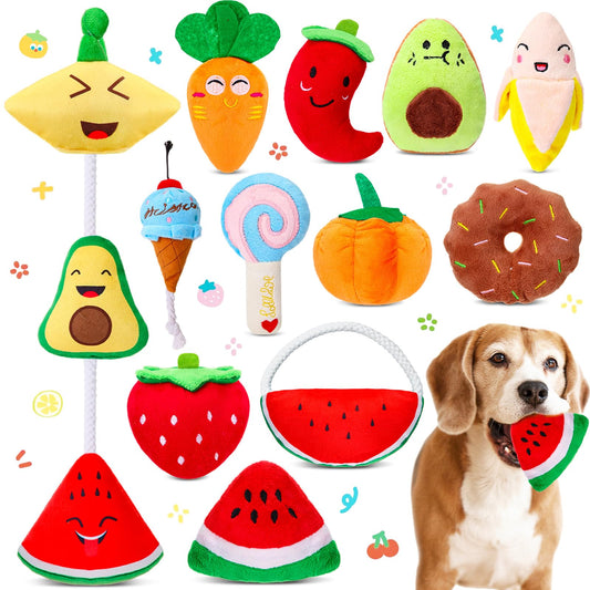 Stuffed Veggie Squeaky Dog Toys – 12 Pack