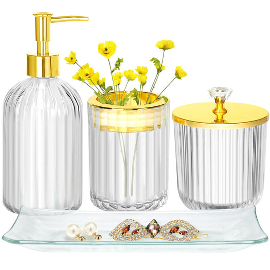 Clear & Gold 4-Piece Bathroom Set