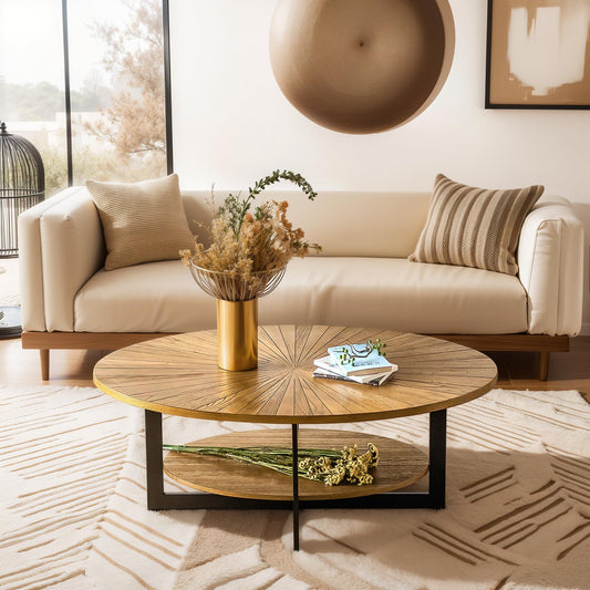 Oval Wood Coffee Table with Storage