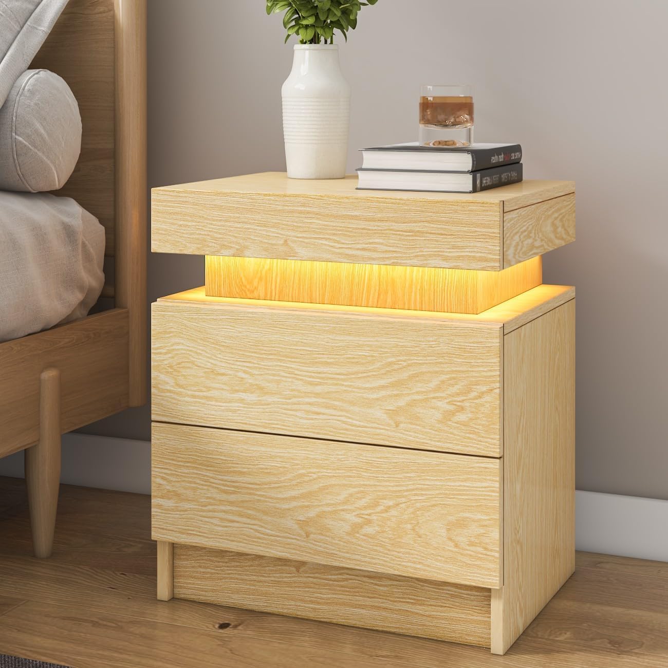 Smart LED Nightstand with Drawers