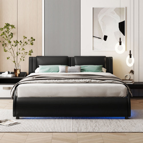 Full Black Faux Leather Platform Bed