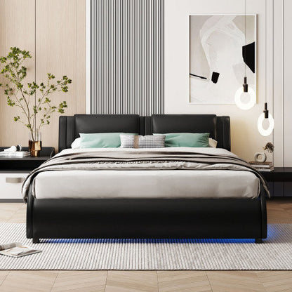 Full Black Faux Leather Platform Bed