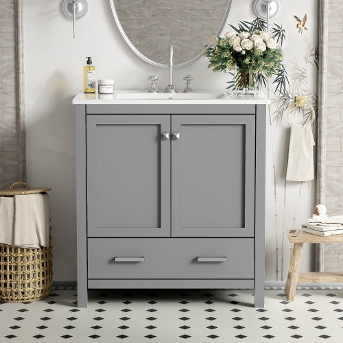 30" Gray Bathroom Vanity with Sink