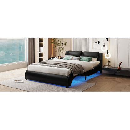 Full Black Faux Leather Platform Bed