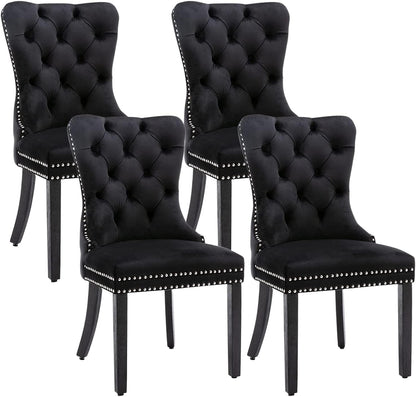 Black Tufted Velvet Dining Chairs (Set of 4)