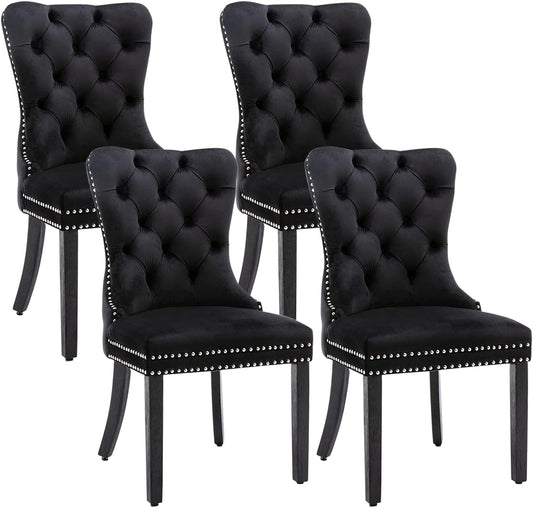 Black Tufted Velvet Dining Chairs (Set of 4)
