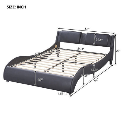 Full Black Faux Leather Platform Bed