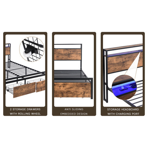 LED Bed Frame with Storage & Charging