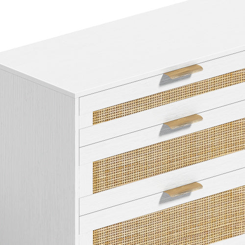 White Rattan 6-Drawer Dresser