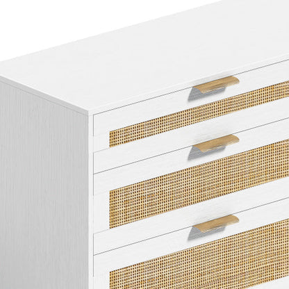 White Rattan 6-Drawer Dresser