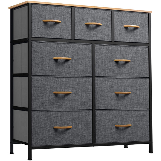 Dark Grey 9-Drawer Fabric Dresser