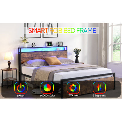 LED Bed Frame with Storage & Charging