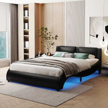 Full Black Faux Leather Platform Bed
