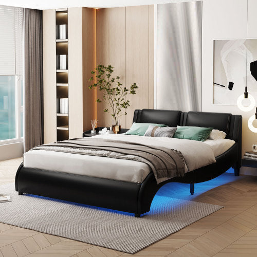 Full Black Faux Leather Platform Bed