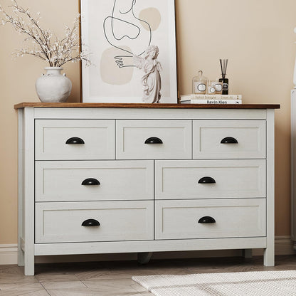 Antique White 7-Drawer Farmhouse Dresser