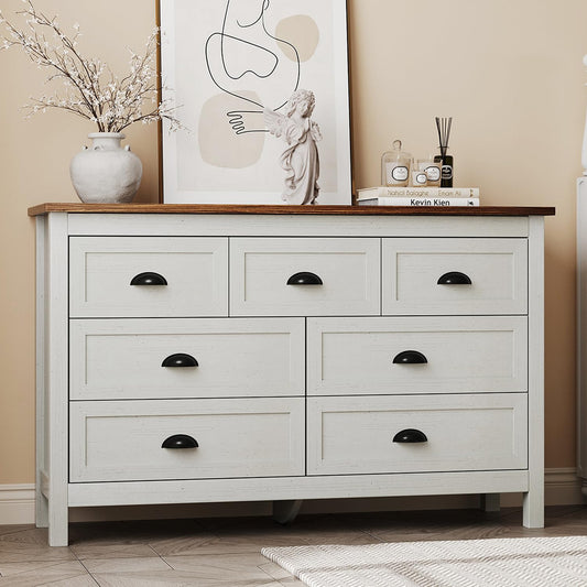 Antique White 7-Drawer Farmhouse Dresser