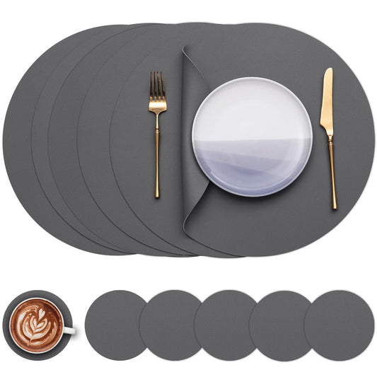 Round Faux Leather Placemats (Set of 6)