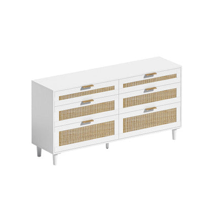 White Rattan 6-Drawer Dresser