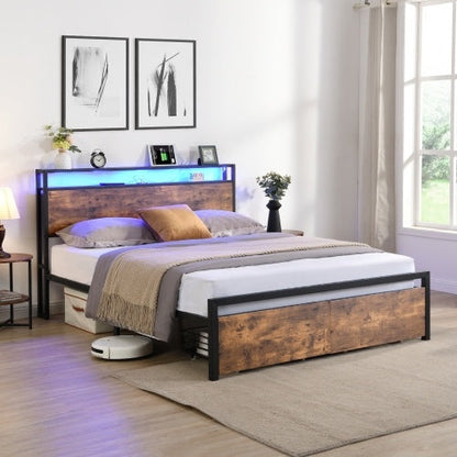 LED Bed Frame with Storage & Charging
