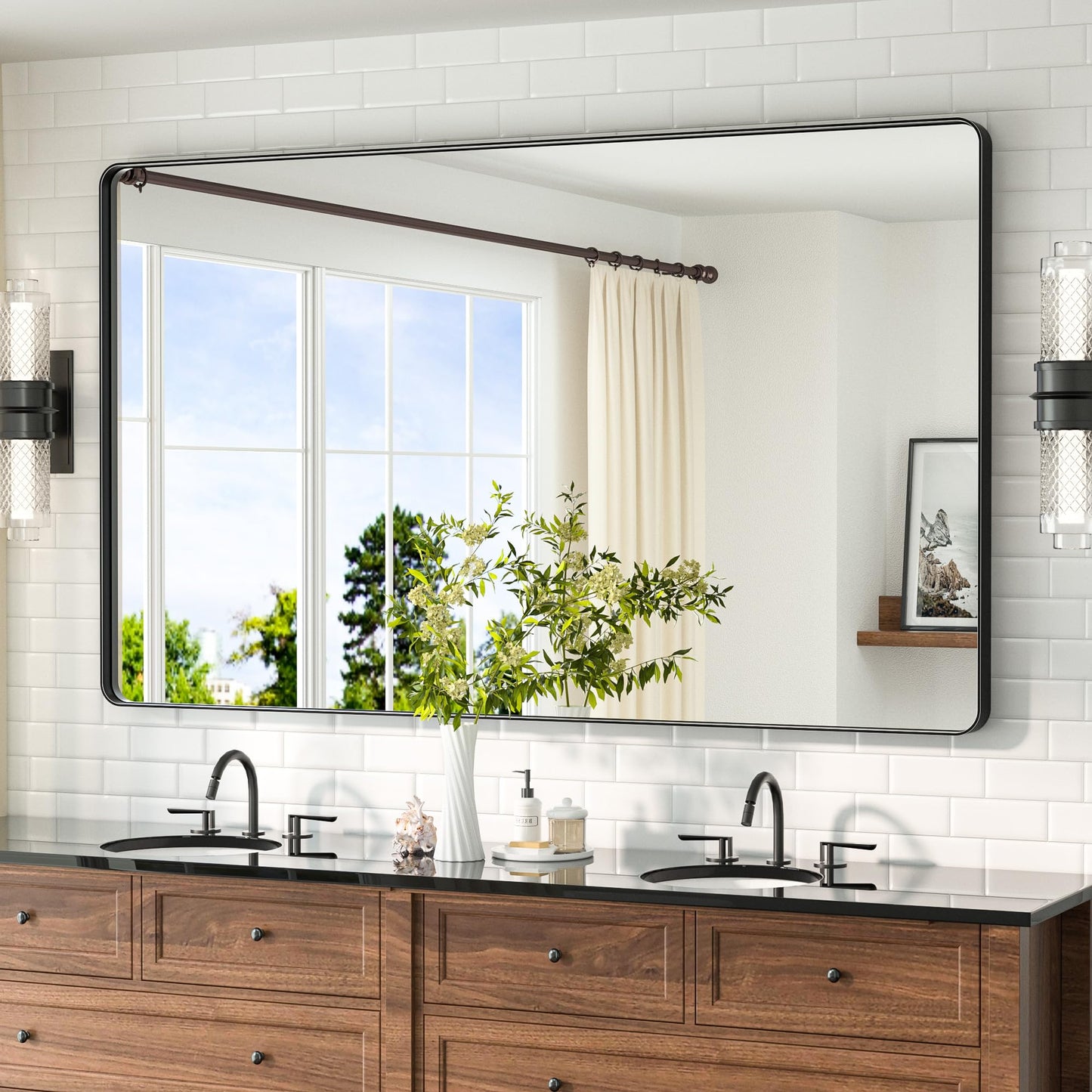 Large Black Framed Bathroom Mirror
