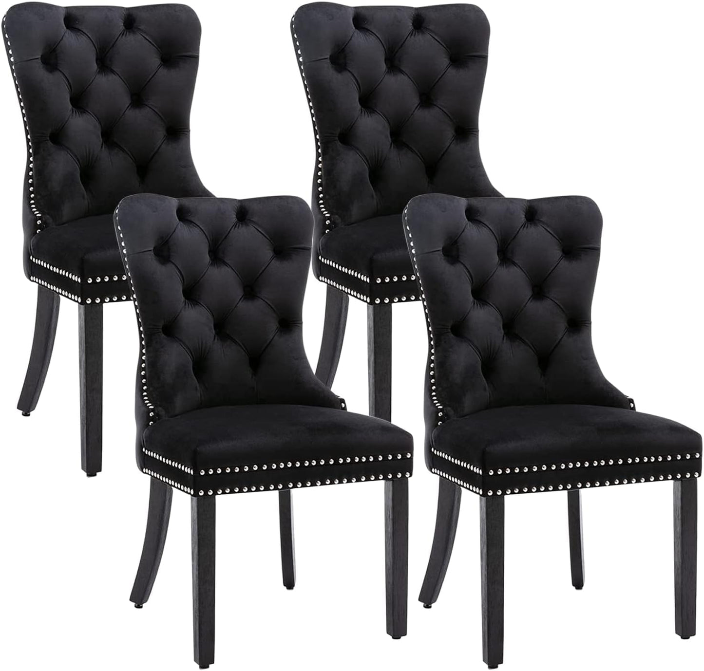 Black Tufted Velvet Dining Chairs (Set of 4)