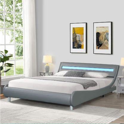 LED Faux Leather Platform Bed Frame