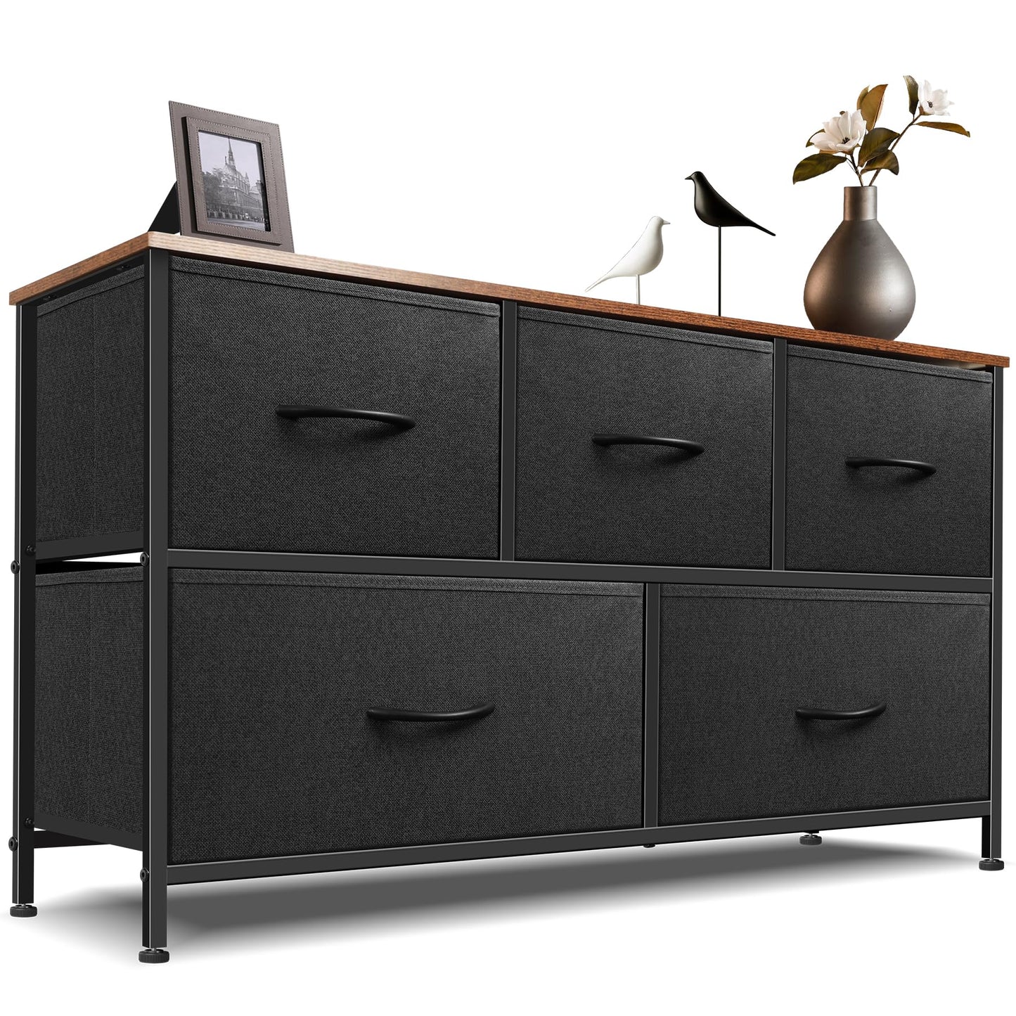 Black 5-Drawer Fabric Dresser