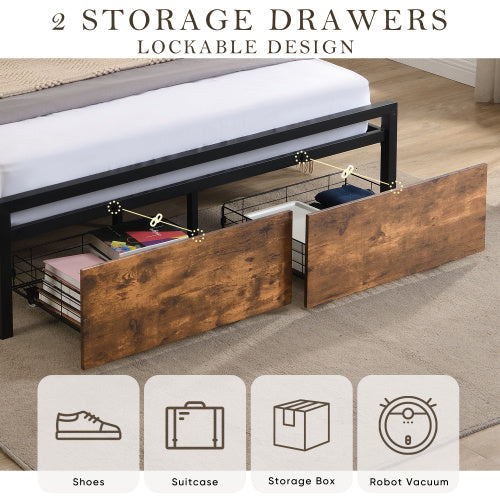LED Bed Frame with Storage & Charging