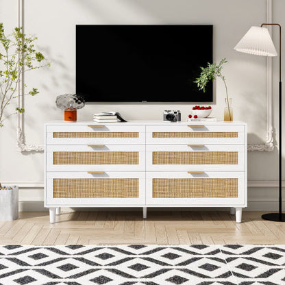 White Rattan 6-Drawer Dresser