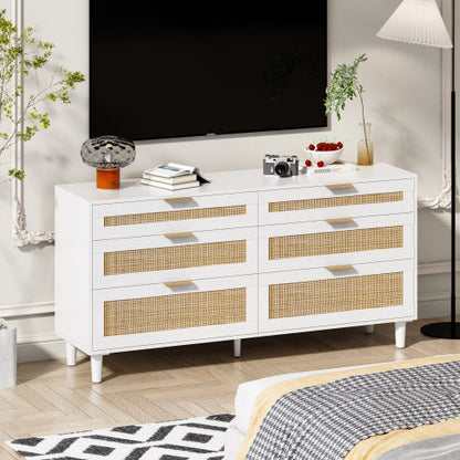 White Rattan 6-Drawer Dresser