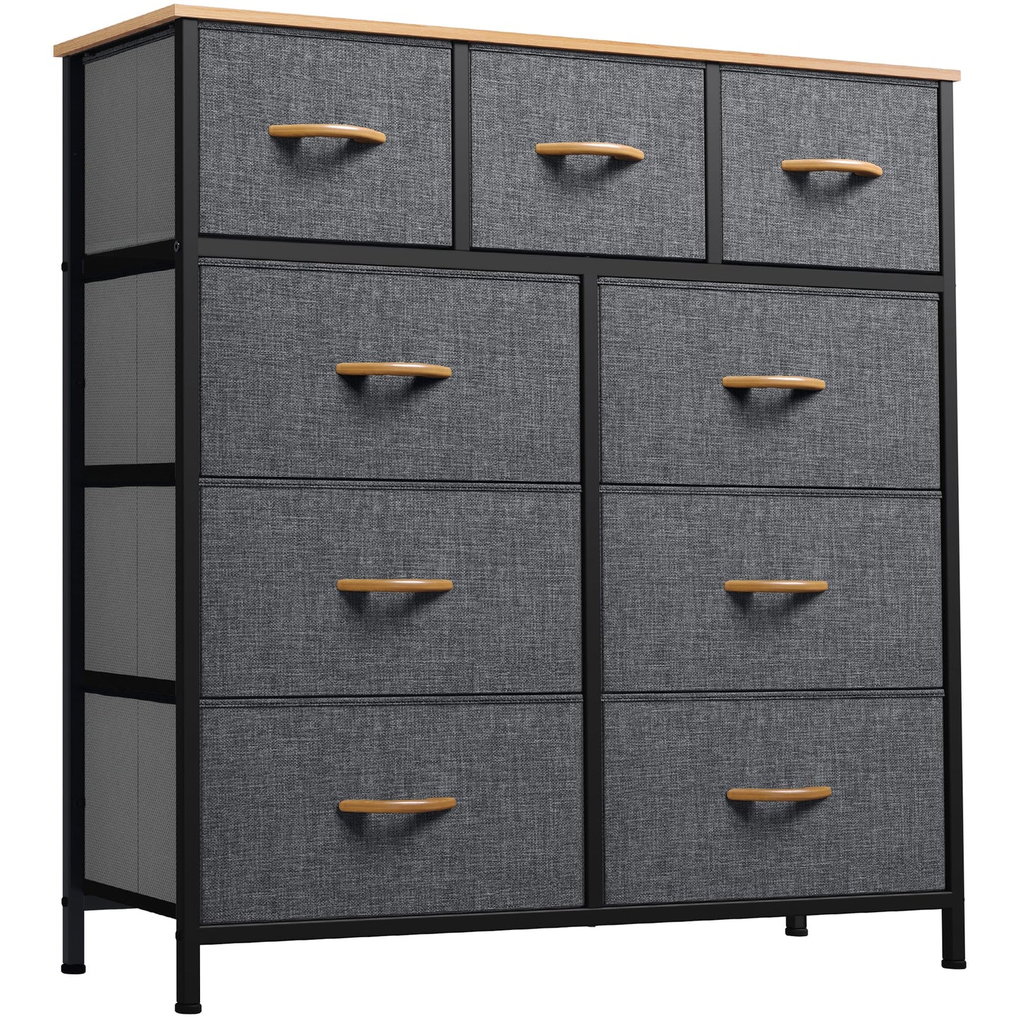 Dark Grey 9-Drawer Fabric Dresser