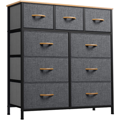 Dark Grey 9-Drawer Fabric Dresser